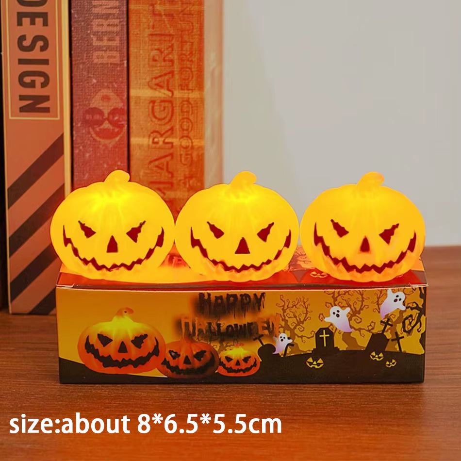 Pumpkin Lantern Candle Light Halloween Skull Ghost Face Lamp Kids Gift for Bedroom Garden Party Decoration Atmosphere Light